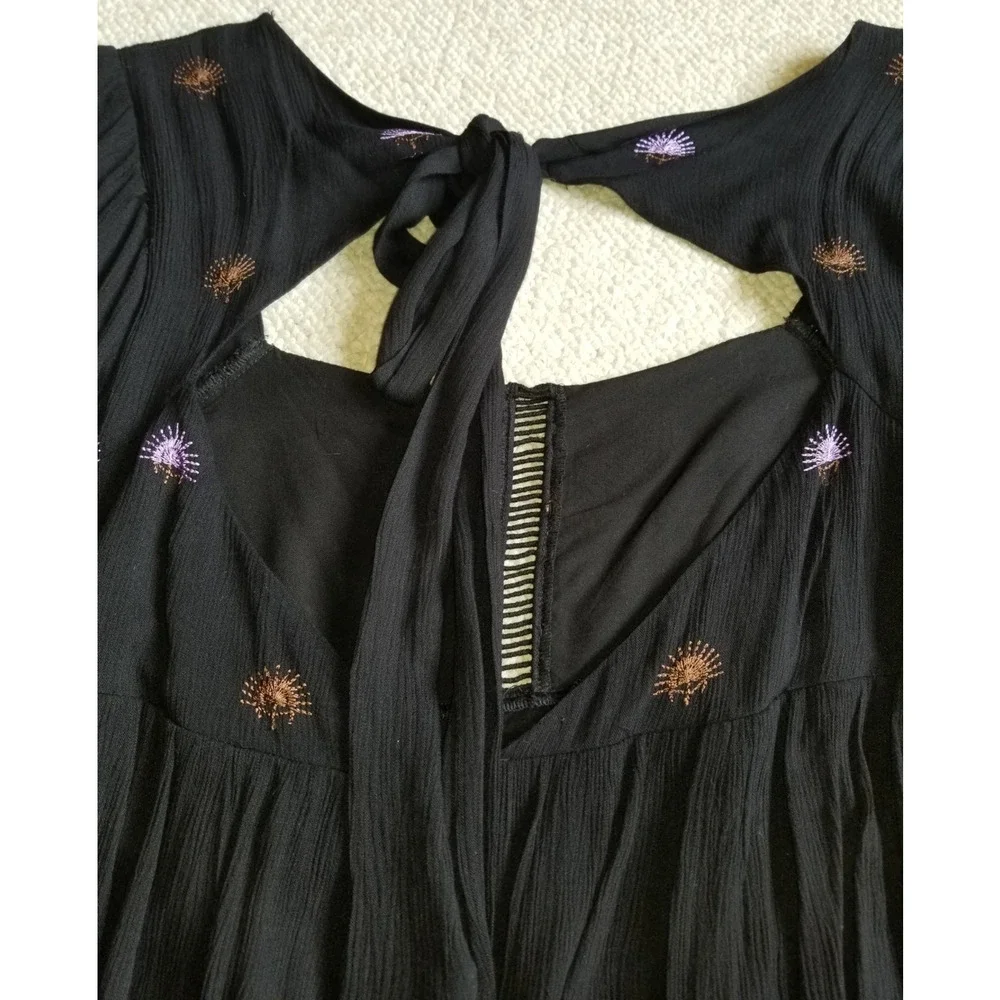 Womens Dress-FREE PEOPLE-black ' Rhiannon Embroidered Mini' gauzy BOHO whimsy-M